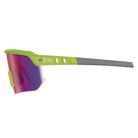 Skullerz Aegir Safety Glasses, Mirrored Lenses, Lime Nylon Impact Frame, Purple Mirror Polycarbonate Lens