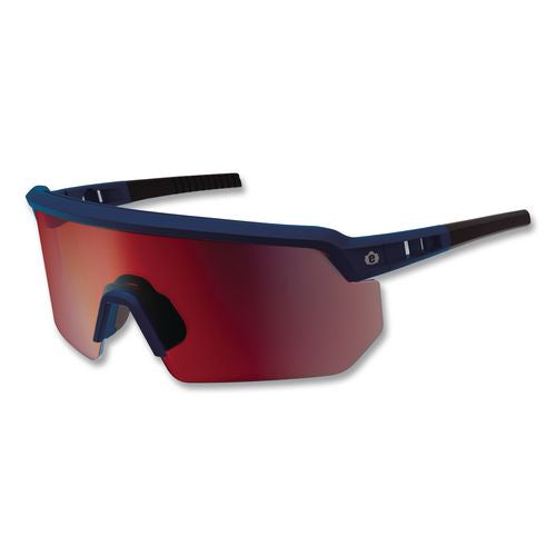 Skullerz Aegir Color Enhancing Anti-scratch And Enhanced Anti-fog Safety Glasses With Mirror Lens, Matte Blue Frame, Red Lens