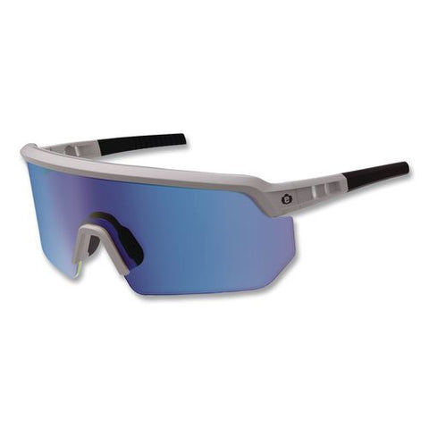 Skullerz Aegir Color Enhancing Anti-scratch And Enhanced Anti-fog Safety Glasses With Mirror Lens, Matte Gray Frame, Ice Blue