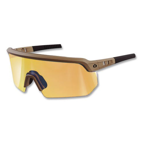 Skullerz Aegir Color Enhancing Anti-scratch And Enhanced Anti-fog Safety Glasses With Mirror Lens, Matte Desert Frame, Yellow