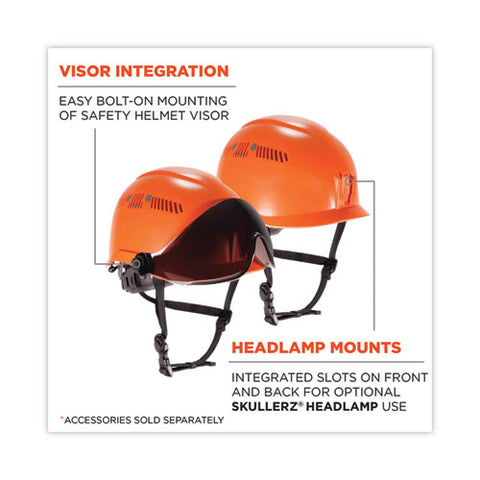 Skullerz 8975 Class C Safety Helmet, 6-point Ratchet Suspension, Orange