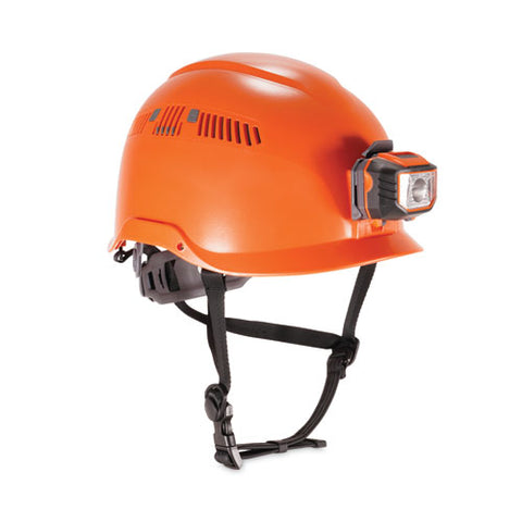 Skullerz 8975led Class C Safety Helmet With 8981 Universal Led Headlamp, 6-point Ratchet Suspension, Orange