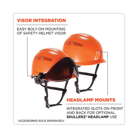 Skullerz 8975v Class C Safety Helmet With 8991 Visor Kit, Smoke Lens, 6-point Ratchet Suspension, Orange