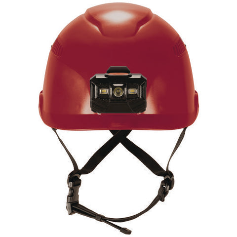 Skullerz 8977led Class C Safety Helmet With Led Light And Adjustable Venting, 6-point Ratchet Suspension, Red