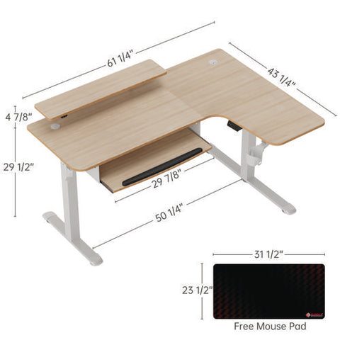 L-shaped Standing Desk With Keyboard Tray, Right Desk, 61.25" X 43.25" X 34.38" To 52.88", Maple White/white