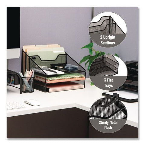 Metal Desk Organizer Letter Tray, 5 Sections, Letter Size, 11.5 X 12.5 X 9.5, Black, 2/pack