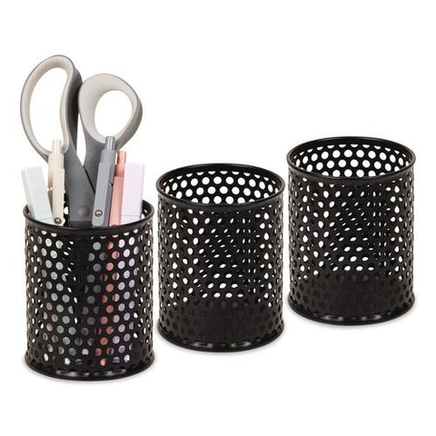 Metal Pen Holders, 3.25" Dia X 4"h, Black, 3/pack