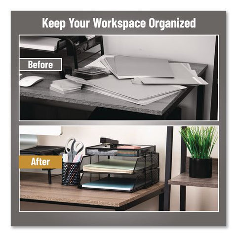 Two-tier Metal Mesh File Organizer With Extra Compartment, 3 Sections, Letter Size, 13.25 X 10.5 X 6.75, Black