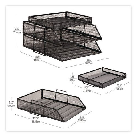 Two-tier Metal Mesh File Organizer With Extra Compartment, 3 Sections, Letter Size, 13.25 X 10.5 X 6.75, Black