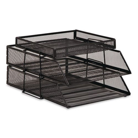 Two-tier Metal Mesh File Organizer With Extra Compartment, 3 Sections, Letter Size, 13.25 X 10.5 X 6.75, Black