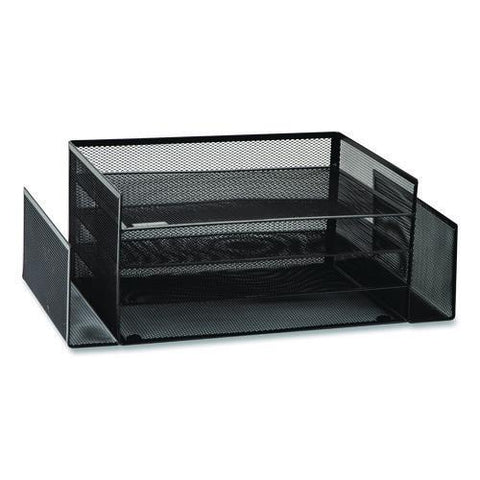 Metal Mesh Desktop Organizer Letter Tray, 6 Sections, Letter Size, 9.15 X 16.75 X 6, Black