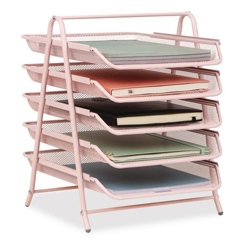Tiered Metal Mesh Desk Tray Organizer, 5-tier, Letter Size, 14 X 11.75 X 14.5, Pink