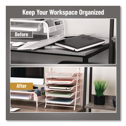 Tiered Metal Mesh Desk Tray Organizer, 5-tier, Letter Size, 14 X 11.75 X 14.5, Pink