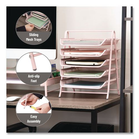 Tiered Metal Mesh Desk Tray Organizer, 5-tier, Letter Size, 14 X 11.75 X 14.5, Pink
