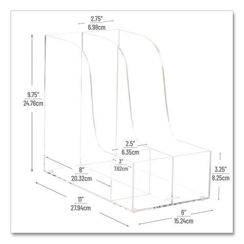 3-compartment Desk Organizer, 6 X 11 X 9.75, Clear, Acrylic