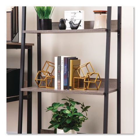 Geometric Cube Metal Bookends, Nonskid Base, 4.25 X 6 X 6, Iron, Gold