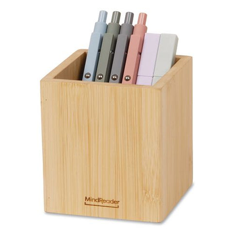 Wood Pen Cup Holder, 3.5" X 3.5" X 3.88", Brown