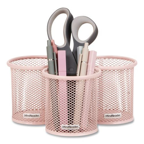 Metal Pen Holder, 3.5" X 3.5" X 3.75", Pink, 3 Pieces/set
