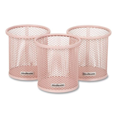 Metal Pen Holder, 3.5" X 3.5" X 3.75", Pink, 3 Pieces/set