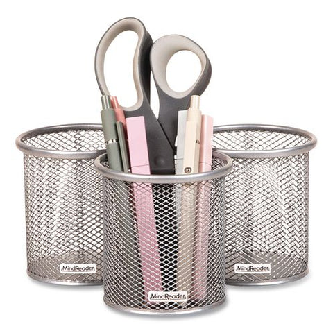 Metal Pen Holder, 3.5" X 3.5" X 3.75", Silver, 3 Pieces/set