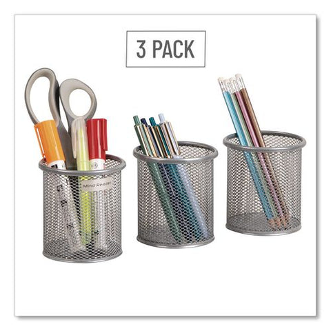Metal Pen Holder, 3.5" X 3.5" X 3.75", Silver, 3 Pieces/set