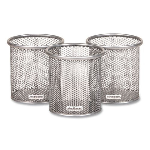Metal Pen Holder, 3.5" X 3.5" X 3.75", Silver, 3 Pieces/set