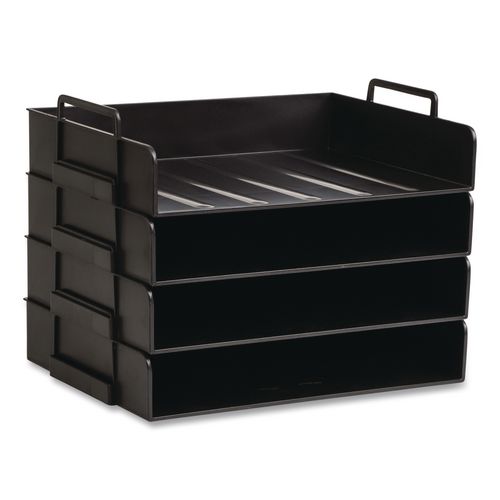 Stackable Plastic Desk Tray, 4 Sections, Letter Size, 13.75 X 10 X 10.75, Black