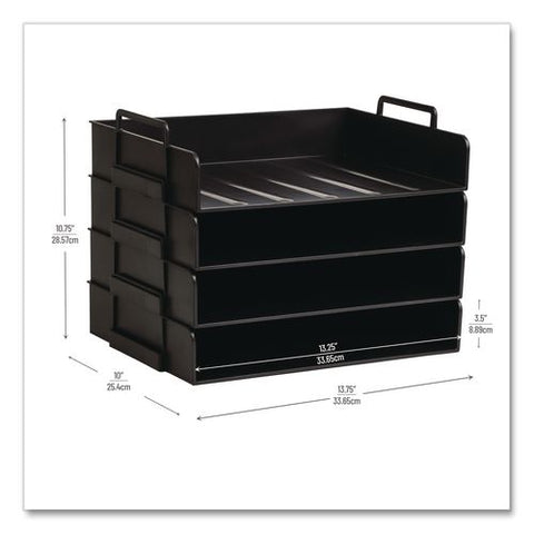 Stackable Plastic Desk Tray, 4 Sections, Letter Size, 13.75 X 10 X 10.75, Black