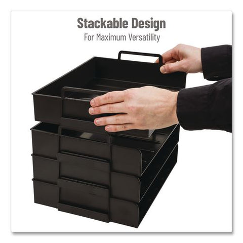 Stackable Plastic Desk Tray, 4 Sections, Letter Size, 13.75 X 10 X 10.75, Black