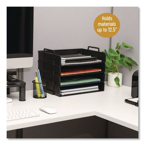Stackable Plastic Desk Tray, 4 Sections, Letter Size, 13.75 X 10 X 10.75, Black
