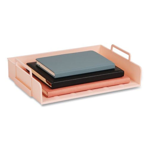 Stackable Plastic Desk Tray, 4 Sections, Letter Size, 13.75 X 10 X 10.75, Pink