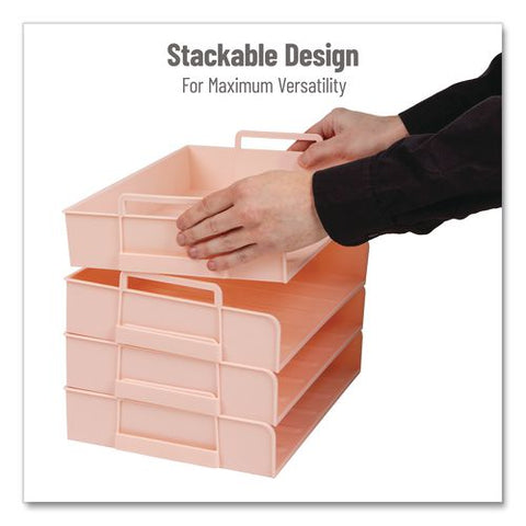 Stackable Plastic Desk Tray, 4 Sections, Letter Size, 13.75 X 10 X 10.75, Pink