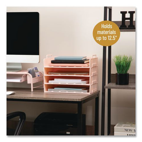 Stackable Plastic Desk Tray, 4 Sections, Letter Size, 13.75 X 10 X 10.75, Pink