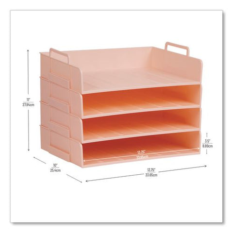 Stackable Plastic Desk Tray, 4 Sections, Letter Size, 13.75 X 10 X 10.75, Pink