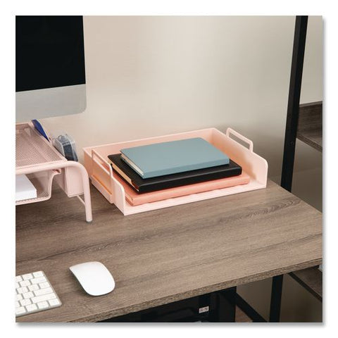 Stackable Plastic Desk Tray, 4 Sections, Letter Size, 13.75 X 10 X 10.75, Pink