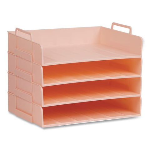 Stackable Plastic Desk Tray, 4 Sections, Letter Size, 13.75 X 10 X 10.75, Pink