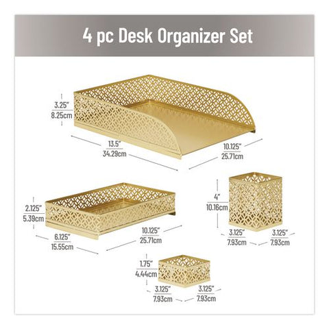 Metal Desk Organizer Set, Gold, 4 Pieces