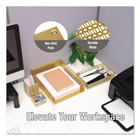 Metal Desk Organizer Set, Gold, 4 Pieces