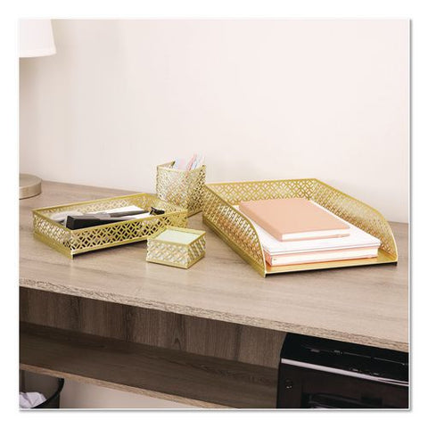 Metal Desk Organizer Set, Gold, 4 Pieces