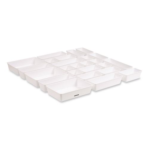Stackable Plastic Desk Tray Set, White, 25 Pieces