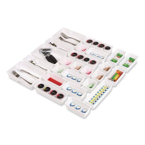 Stackable Plastic Desk Tray Set, White, 25 Pieces