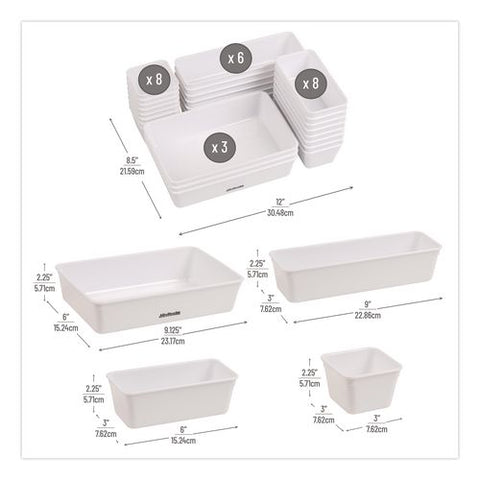 Stackable Plastic Desk Tray Set, White, 25 Pieces