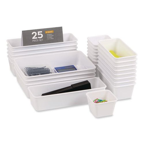 Stackable Plastic Desk Tray Set, White, 25 Pieces