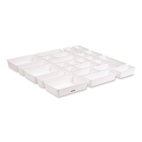Stackable Plastic Desk Tray Set, White, 25 Pieces