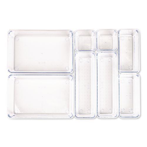 Plastic Drawer Organizer Set, 8 Compartments, Clear