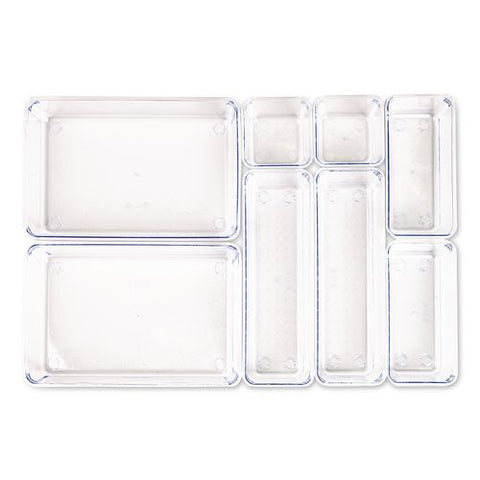 Plastic Drawer Organizer Set, 8 Compartments, Clear