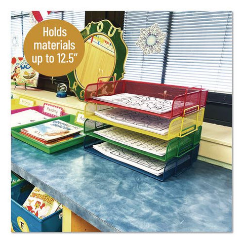 Metal Mesh Stackable Letter Tray, 4 Sections, Letter Size, 13.25 X 9.75 X 11.25, Assorted