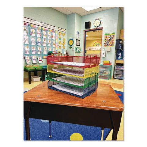 Metal Mesh Stackable Letter Tray, 4 Sections, Letter Size, 13.25 X 9.75 X 11.25, Assorted
