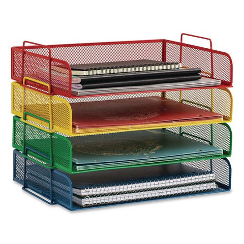 Metal Mesh Stackable Letter Tray, 4 Sections, Letter Size, 13.25 X 9.75 X 11.25, Assorted