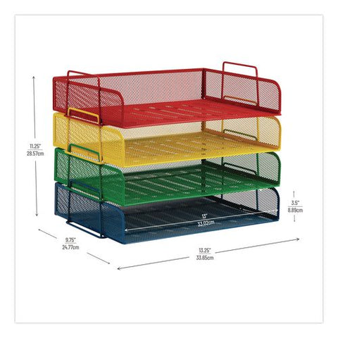 Metal Mesh Stackable Letter Tray, 4 Sections, Letter Size, 13.25 X 9.75 X 11.25, Assorted
